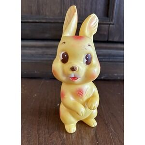 Vintage Rubber Toy Bunny Squeak Toy Japan 1960s Yellow